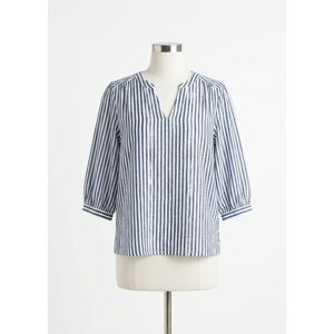 NEW FDJ pop over three quarter sleeves top in navy/white